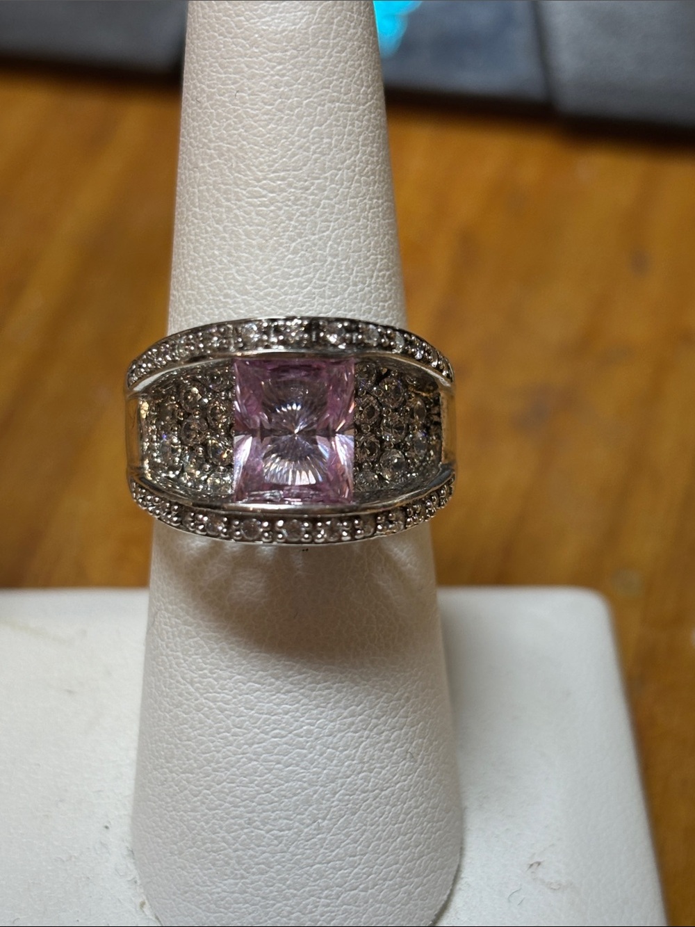 524604 Silver Pink Sapphire W/ White Tourmaline Ring